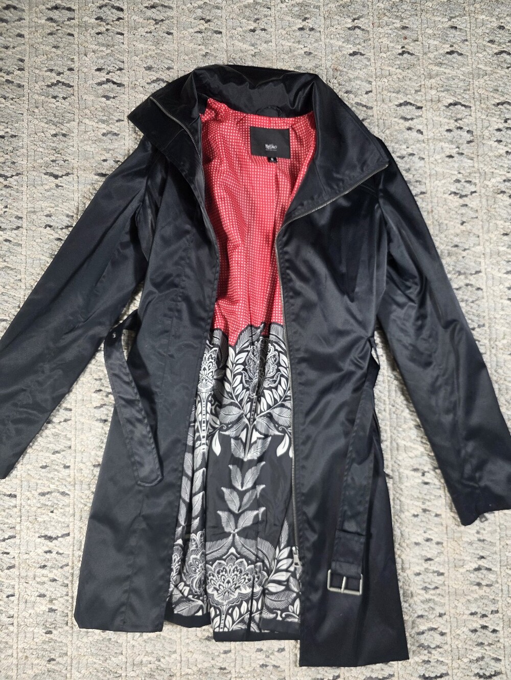 Mossimo Sexy Black Belted Trench Coat S Whimsy Goth Dark Academia Matrix Rain - Picture 4 of 16